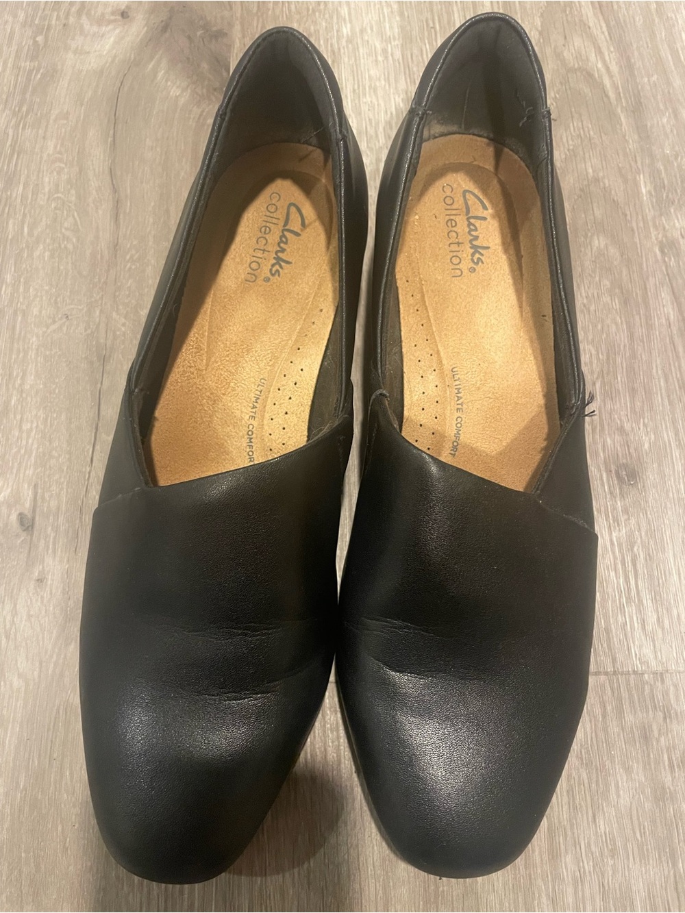 Clarks Black Leather Slip-On Loafers